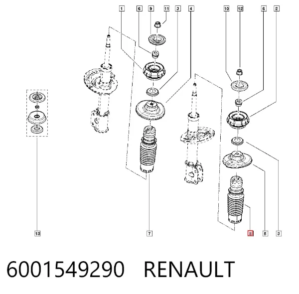 Odbój amortyzatora przedniego + osłona 6001549290 Renault (RVI)