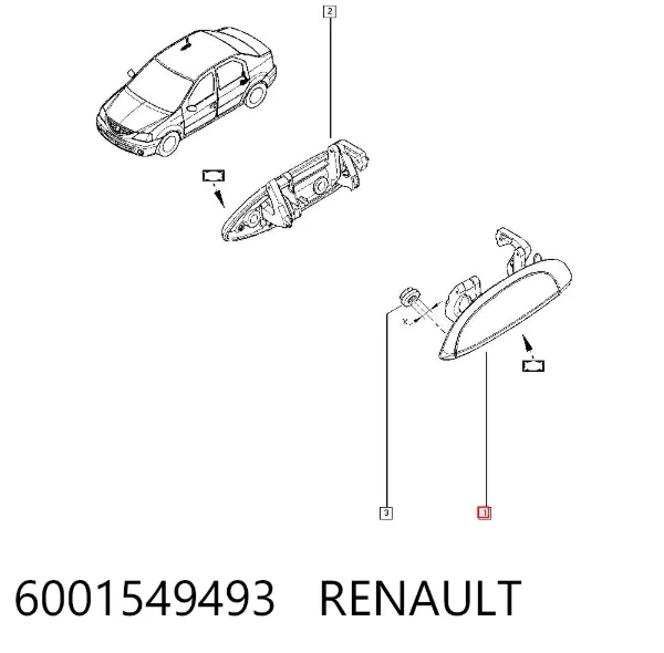 Klamka drzwi lewych zewnętrzna przednia/tylna 6001549493 Renault (RVI)