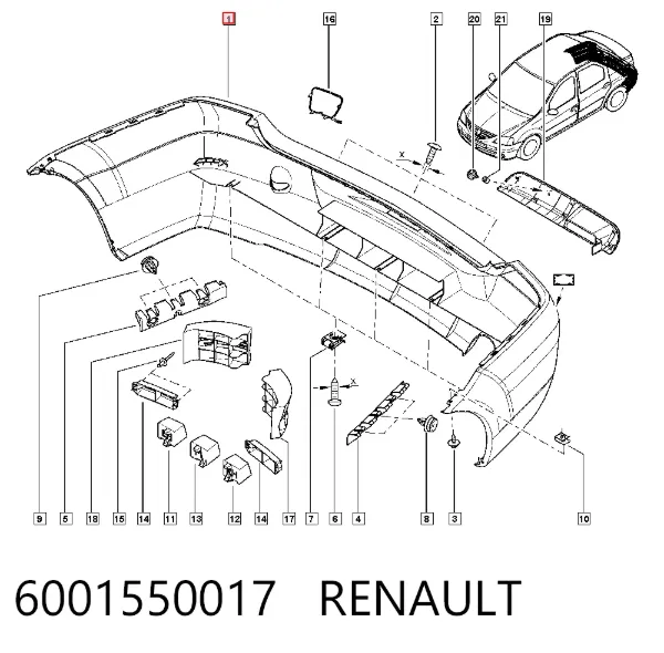 Zderzak tylny 6001550017 Renault (RVI)