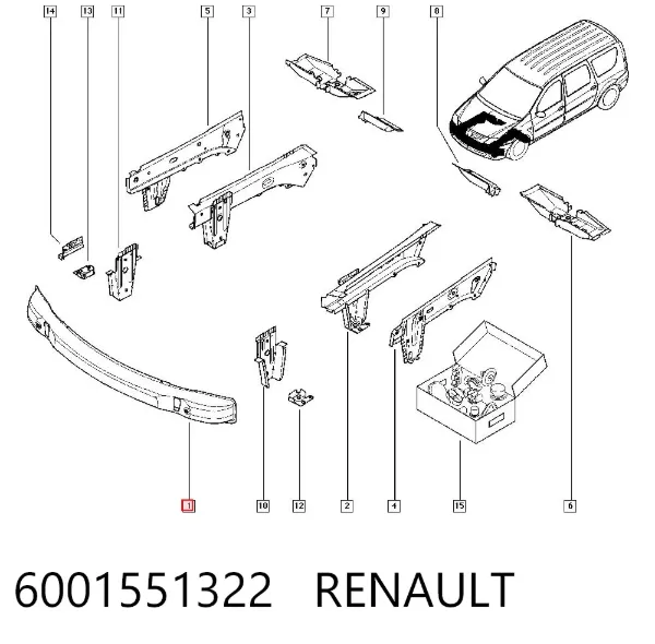 Wzmocnienie zderzaka przedniego 6001551322 Renault (RVI)