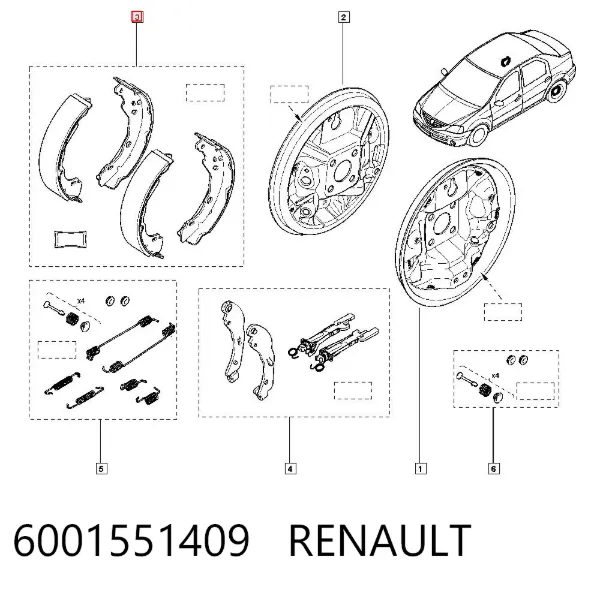 Klocki hamulcowe tylne bębnowe 6001551409 Renault (RVI)