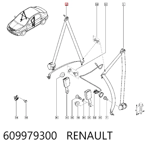 Pas bezpieczeństwa przedni prawy 609979300 Renault (RVI)