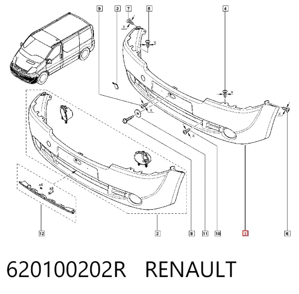 Zderzak przedni 620100202R Renault (RVI)