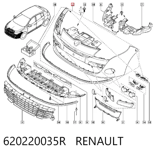 Zderzak przedni 620220035R Renault (RVI)