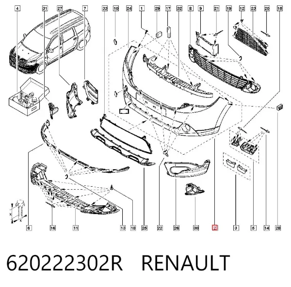 Zderzak przedni 620222302R Renault (RVI)