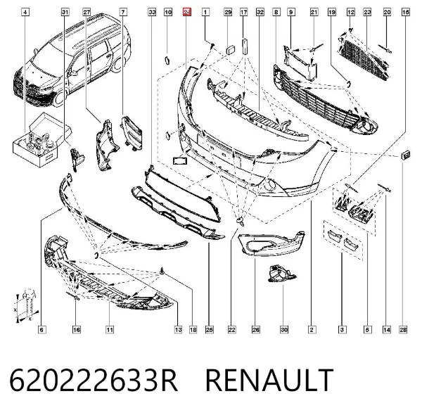 Zderzak przedni 620222633R Renault (RVI)