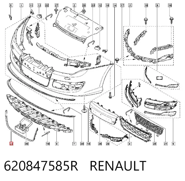 Listwa ochronna kratki zderzaka przedniego dolna 620847585R Renault (RVI)