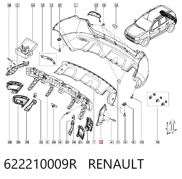 Wspornik zderzaka tylnego lewy 622210009R Renault (RVI)