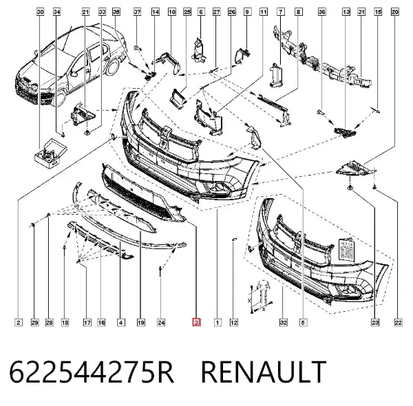 Kratka zderzaka przedniego środkowa 622544275R Renault (RVI)