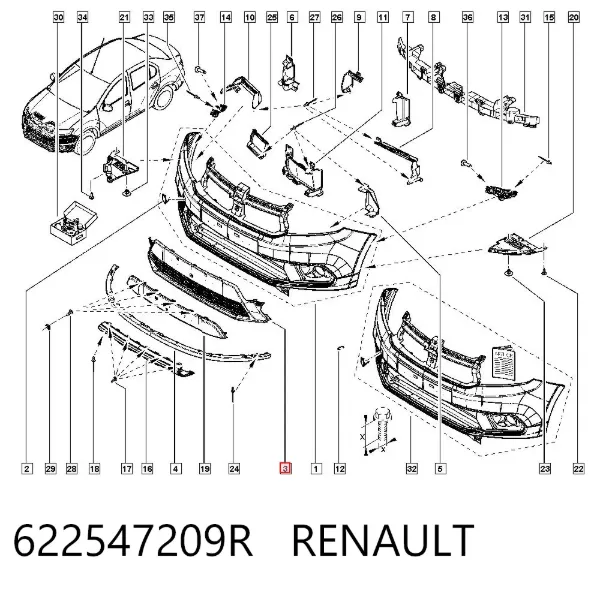 Kratka zderzaka przedniego środkowa 622547209R Renault (RVI)