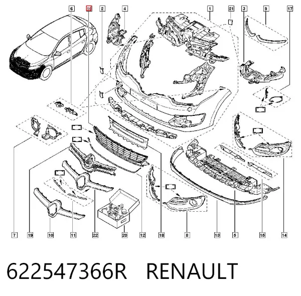 Kratka zderzaka przedniego 622547366R Renault (RVI)