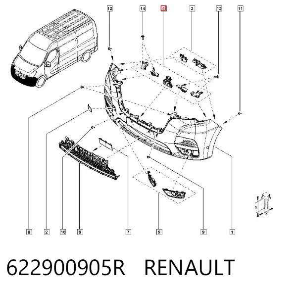 Zestaw mocowań/ wsporników zderzaka przedniego 622900905R Renault (RVI)
