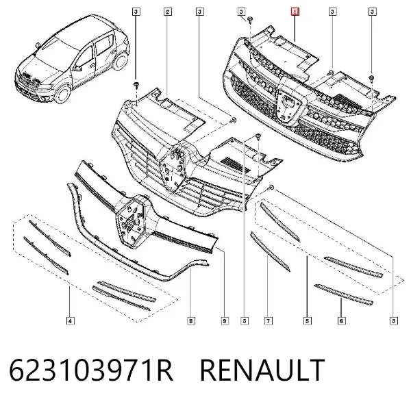 Atrapa chłodnicy 623103971R Renault (RVI)