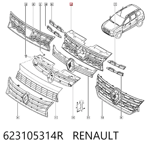 Atrapa chłodnicy 623105314R Renault (RVI)