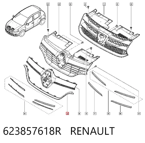 Listwa ochronna atrapy chłodnicy 623857618R Renault (RVI)