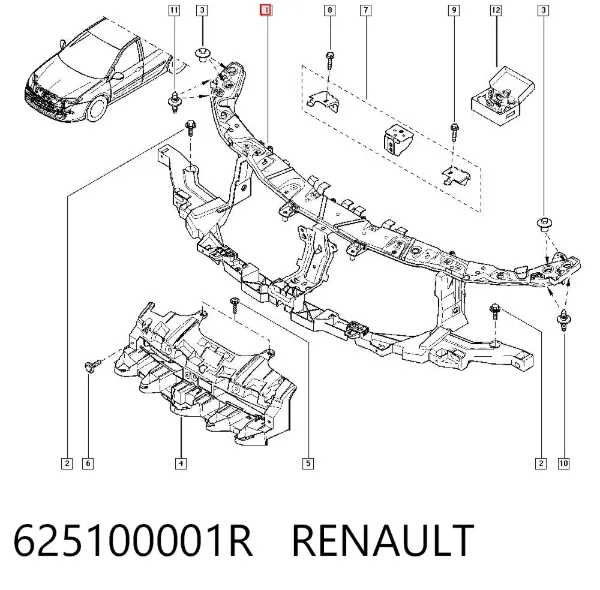 Osłona chłodnicy kompletna (panel mocowania reflektorów) 625100001R Renault (RVI)