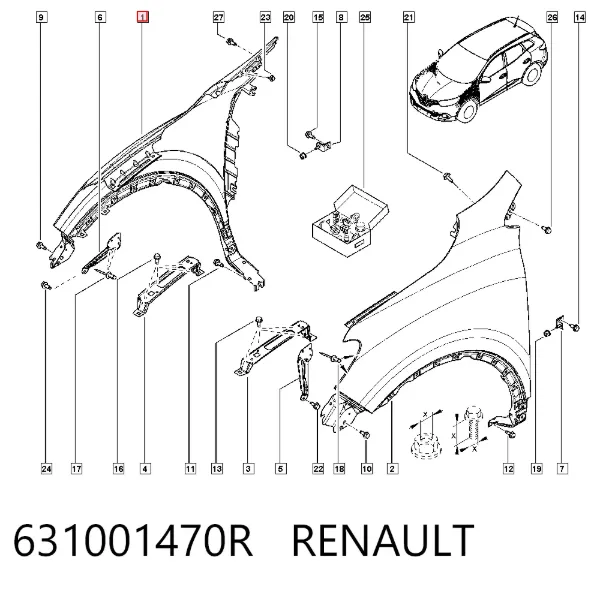 Błotnik przedni prawy 631001470R Renault (RVI)