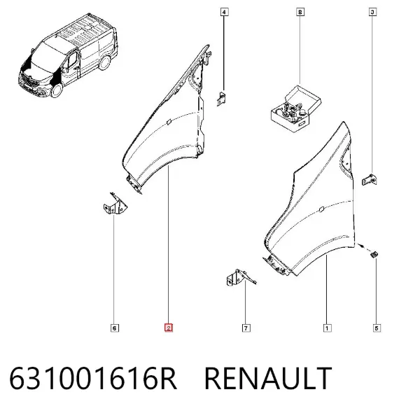 Błotnik przedni prawy 631001616R Renault (RVI)