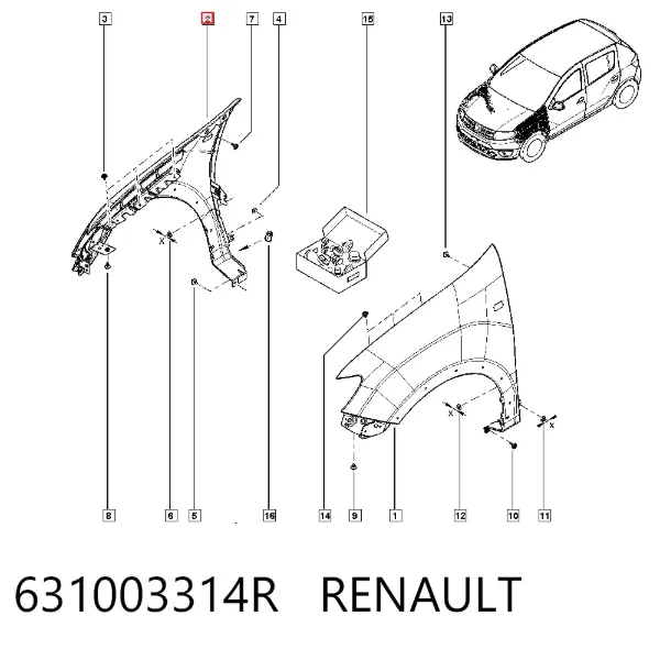 Błotnik przedni prawy Renault SANDERO II STEPWAY