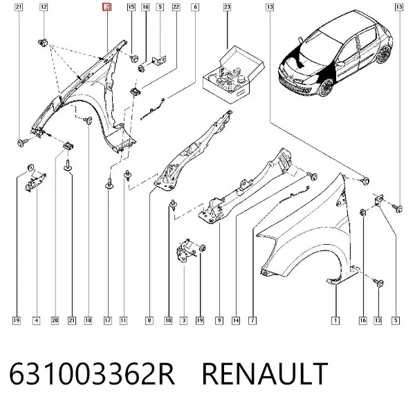 Błotnik przedni prawy 631003362R Renault (RVI)
