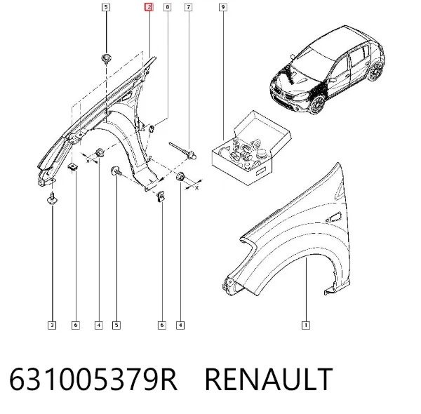 Błotnik przedni prawy 631005379R Renault (RVI)