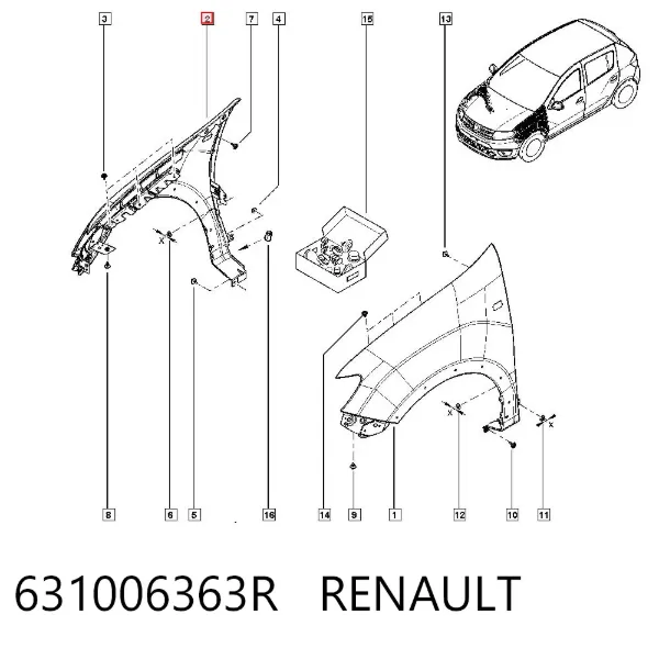 Błotnik przedni prawy 631006363R Renault (RVI)