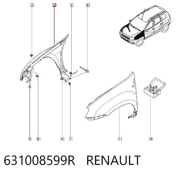 Błotnik przedni prawy 631008599R Renault (RVI)