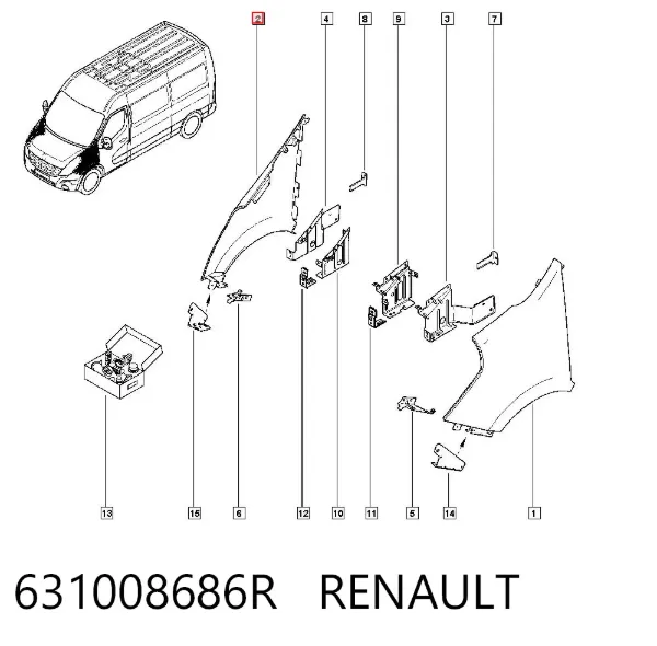 Błotnik przedni prawy 631008686R Renault (RVI)