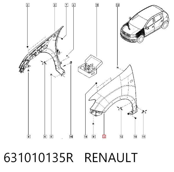 Błotnik przedni lewy 631010135R Renault (RVI)