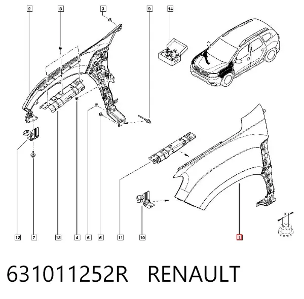 Błotnik przedni lewy 631011252R Renault (RVI)