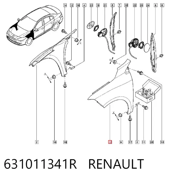 Błotnik przedni lewy 631011341R Renault (RVI)