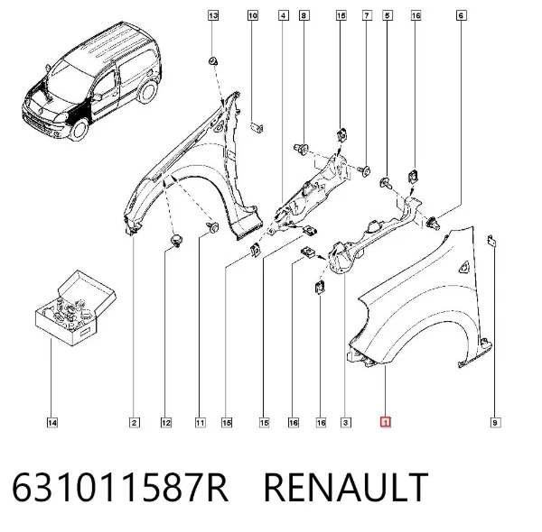 Błotnik przedni lewy 631011587R Renault (RVI)