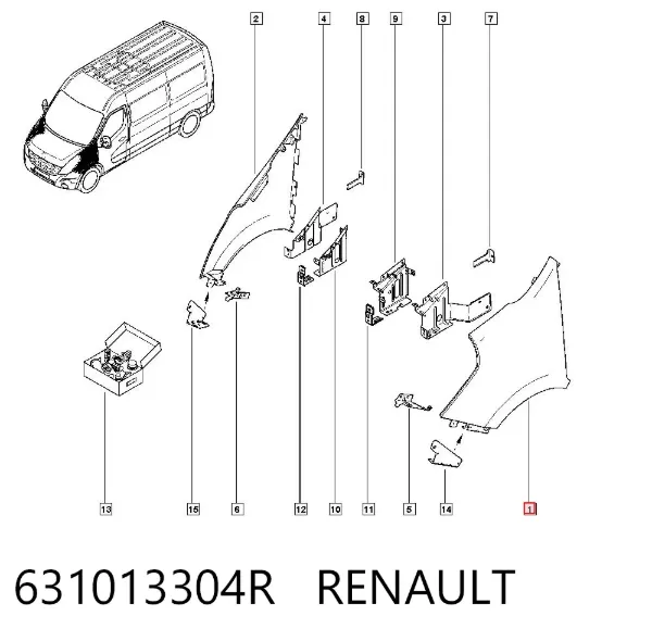 Błotnik przedni lewy 631013304R Renault (RVI)
