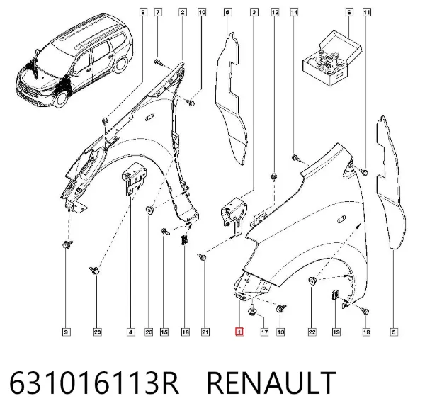 Błotnik przedni lewy 631016113R Renault (RVI)