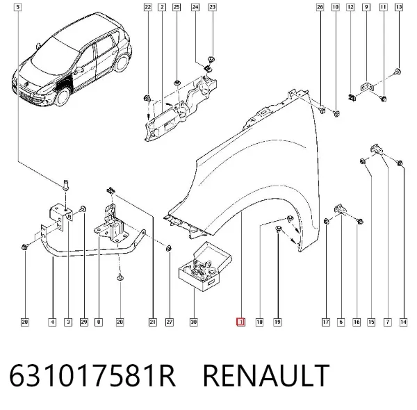 Błotnik przedni lewy 631017581R Renault (RVI)