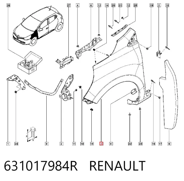 Błotnik przedni lewy 631017984R Renault (RVI)