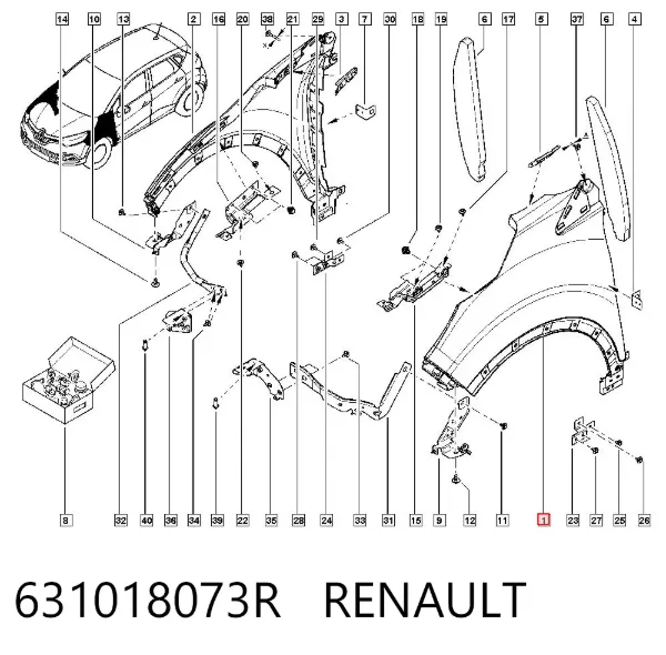 Błotnik przedni lewy 631018073R Renault (RVI)