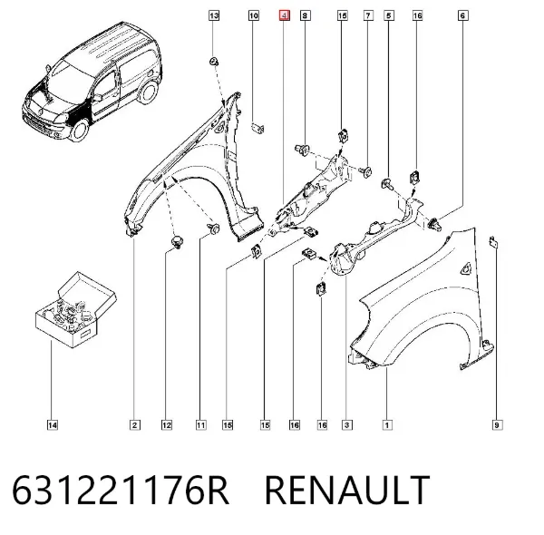 Wspornik górny do mocowania błotnika przedniego prawego 631221176R Renault (RVI)