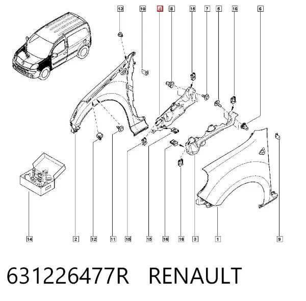 Wspornik górny do mocowania błotnika przedniego prawego 631226477R Renault (RVI)