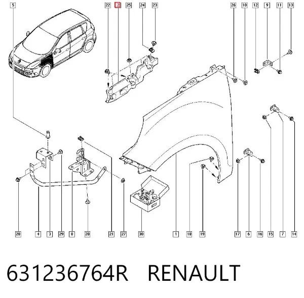 Wspornik górny do mocowania błotnika przedniego lewego 631236764R Renault (RVI)