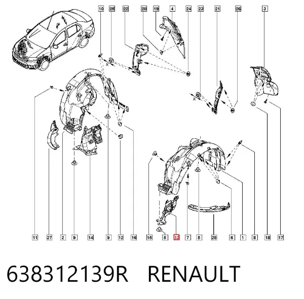 Nadkole błotnika przedniego lewe przednie 638312139R Renault (RVI)