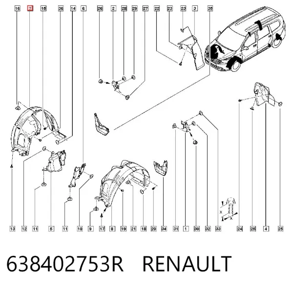 Nadkole błotnika przedniego prawe 638402753R Renault (RVI)