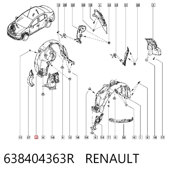 Nadkole błotnika przedniego prawe 638404363R Renault (RVI)