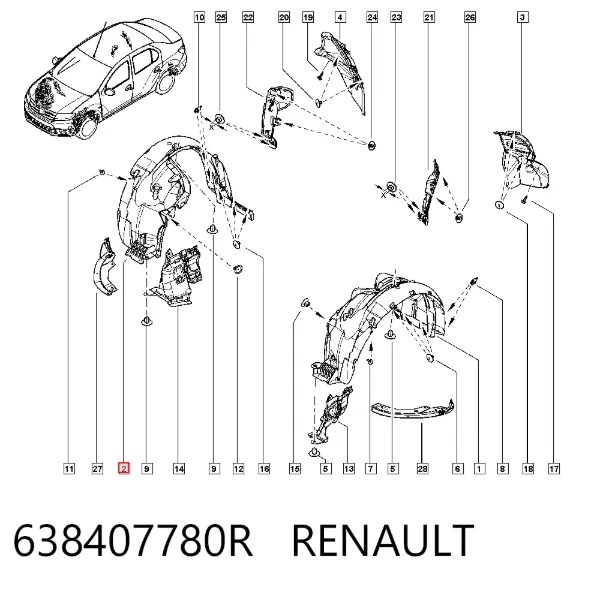 Nadkole błotnika przedniego prawe 638407780R Renault (RVI)