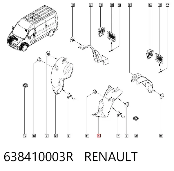 Nadkole błotnika przedniego lewe przednie 638410003R Renault (RVI)