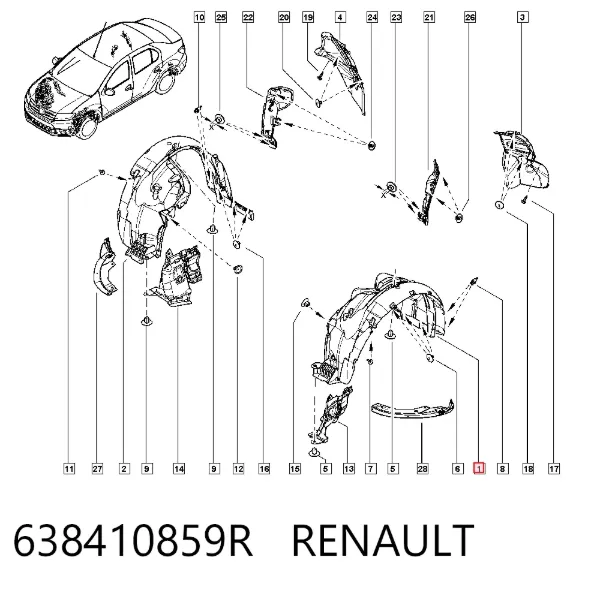 Nadkole błotnika przedniego lewe 638410859R Renault (RVI)