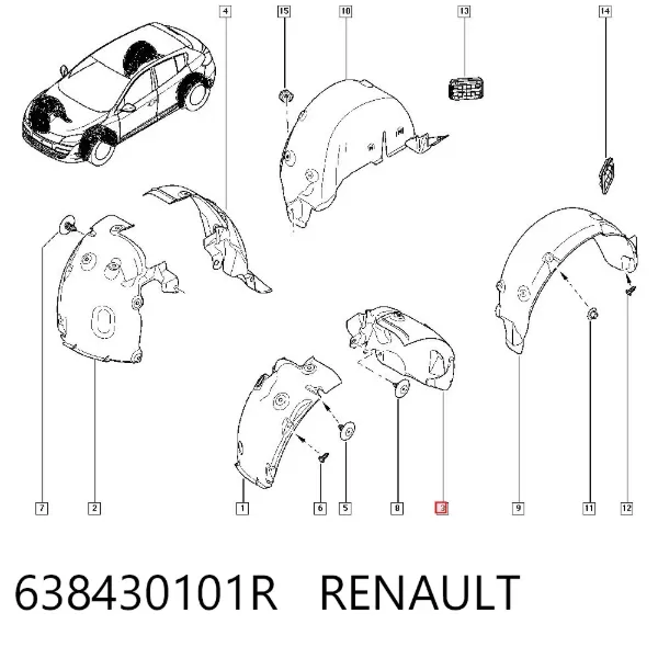 Nadkole błotnika przedniego lewe tylne 638430101R Renault (RVI)