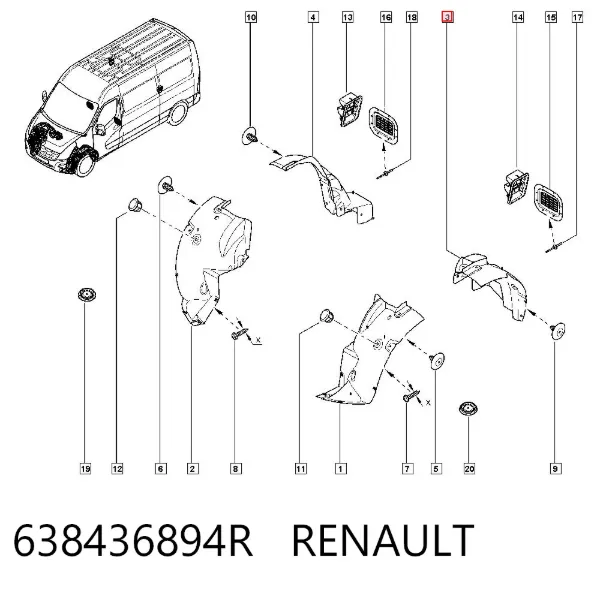 Nadkole błotnika przedniego lewe tylne 638436894R Renault (RVI)