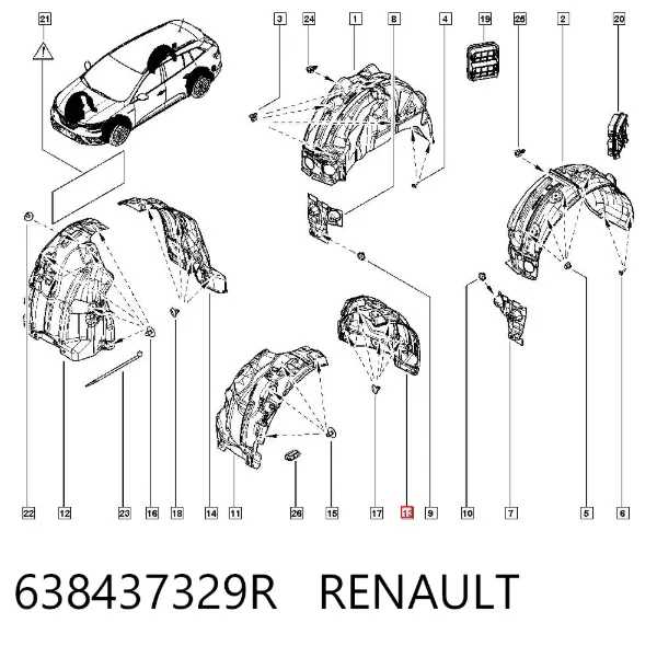 Nadkole błotnika przedniego lewe tylne 638437329R Renault (RVI)