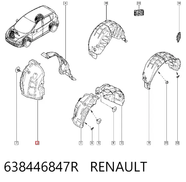 Nadkole błotnika przedniego prawe przednie 638446847R Renault (RVI)